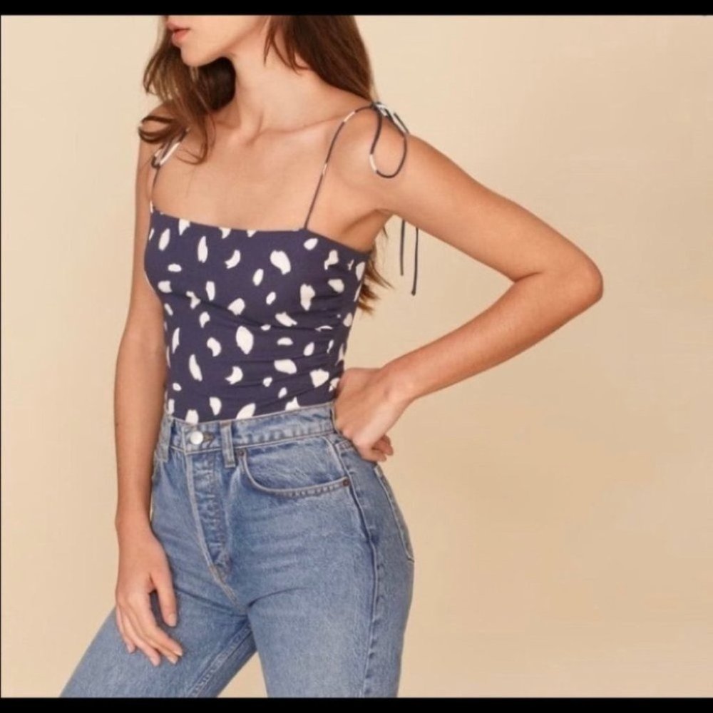 Reformation Lupe tie shoulder top in Splatter size 2 NWT